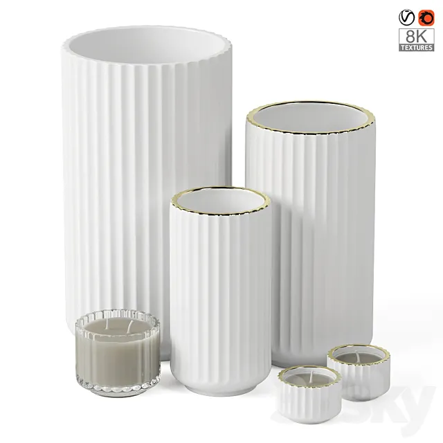 Porcelain vases with candleholders Lyngby Porcelæn 3ds Max