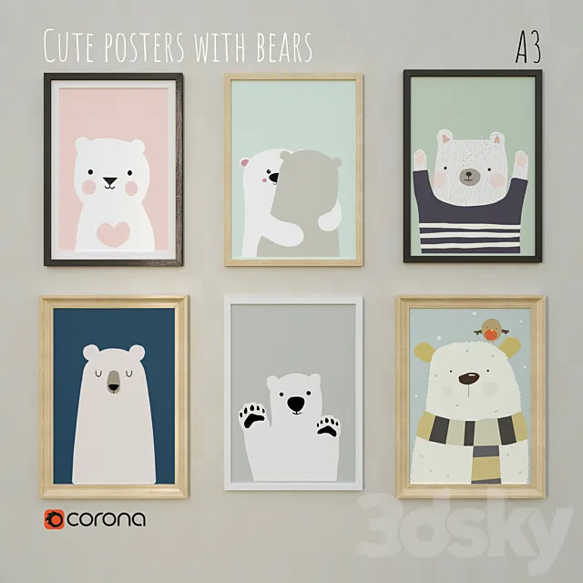 Posters in the nursery with bears 3DSMax File