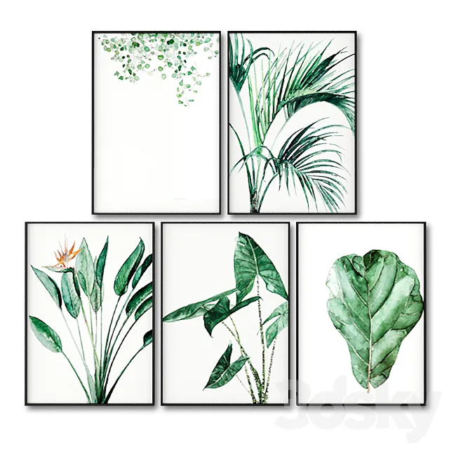 Posters with leaves of tropical plants. 3DSMax File