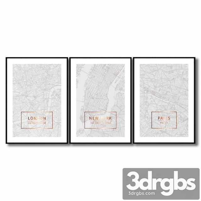 Posters with maps of london paris and new york. 3dsmax Download