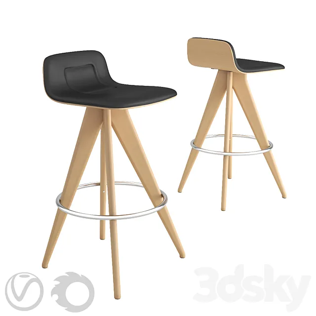 Potocco Italy Torso 837-AI bar stool in black leather and natural beech 3DS Max Model