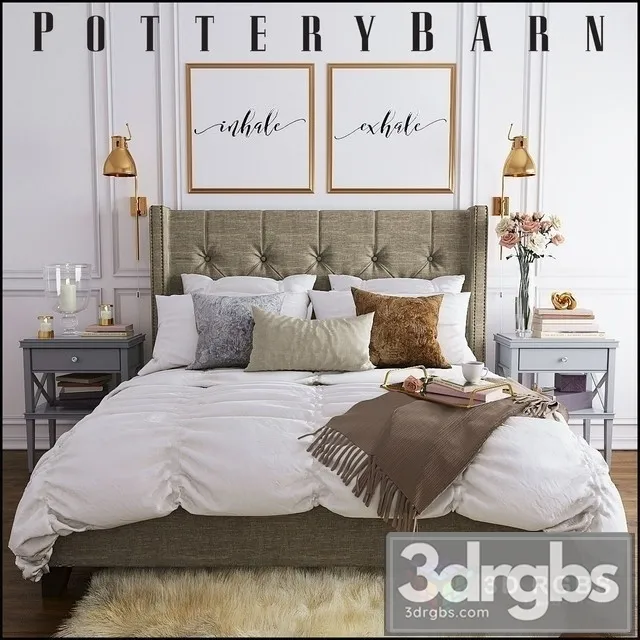 Pottery Barn Bed Set 01 3dsmax Download