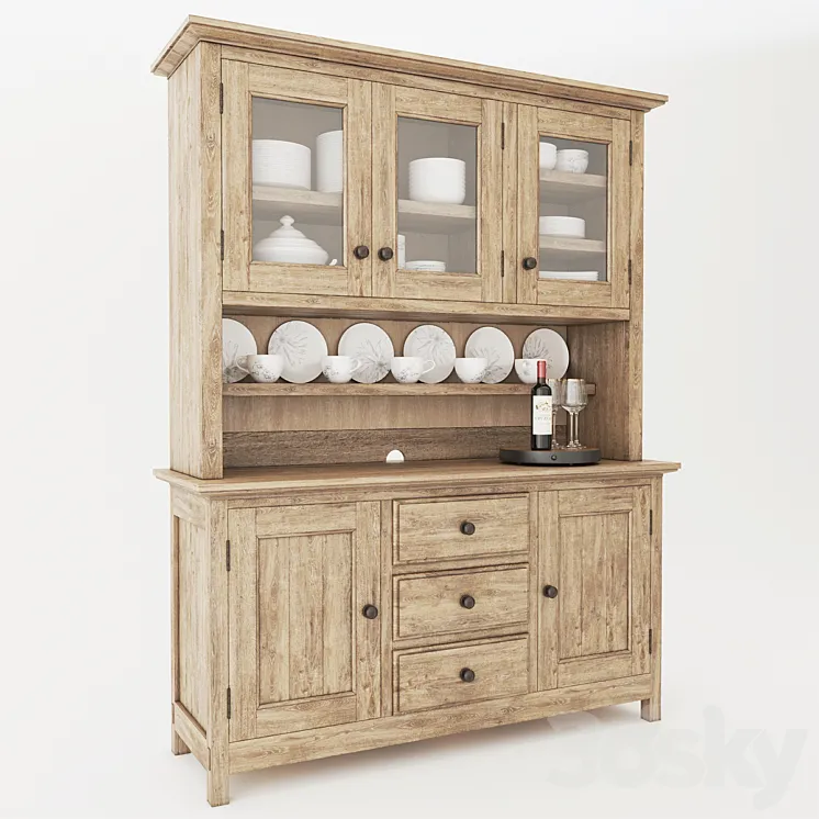 Pottery Barn Benchwright Buffet & Hutch With Decor 3DS Max