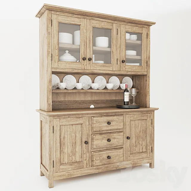 Pottery Barn Benchwright Buffet & Hutch With Decor 3DSMax File