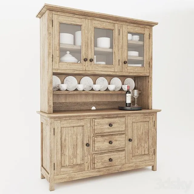 Pottery Barn Benchwright Buffet & Hutch With Decor 3dsMax Model