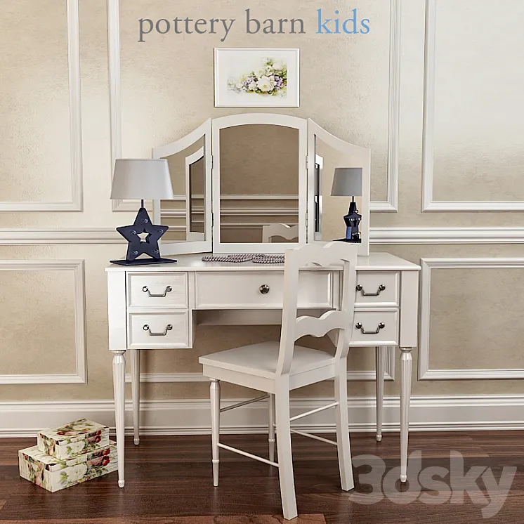 Pottery Barn Blythe Desk And Mirror Vanity Hutch 3DS Max