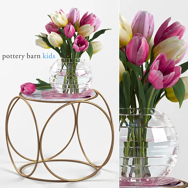 Pottery Barn Kids. Marble Top Side Table. Bouquet of tulips 3DSMax File