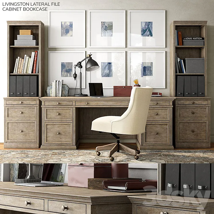 Pottery barn LIVINGSTON LATERAL FILE CABINET BOOKCASE 3DS Max