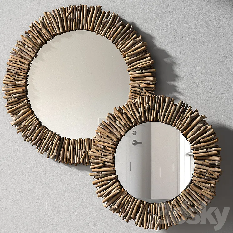 Pottery barn NATURAL DRIFTWOOD MIRROR – ROUND 3DS Max