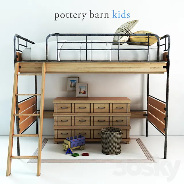 Pottery barn Owen Twin Loft Bed – 1 3ds Max