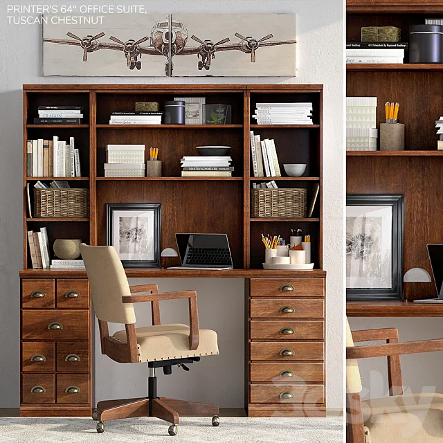 Pottery barn PRINTER’S 64 OFFICE SUITE 3ds Max