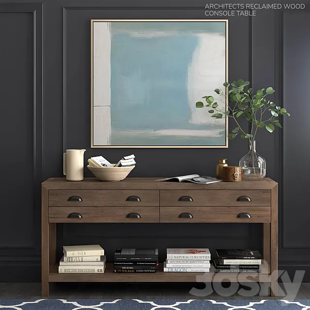 Pottery Barn set ARCHITECTS RECLAIMED WOOD CONSOLE TABLE 3DS Max Model