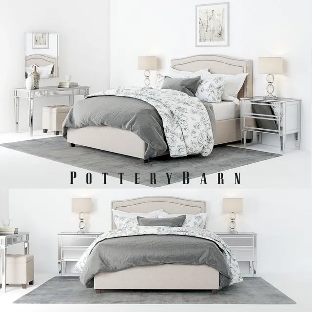Pottery Barn Tamsen Bed set 01 3dsMax Model