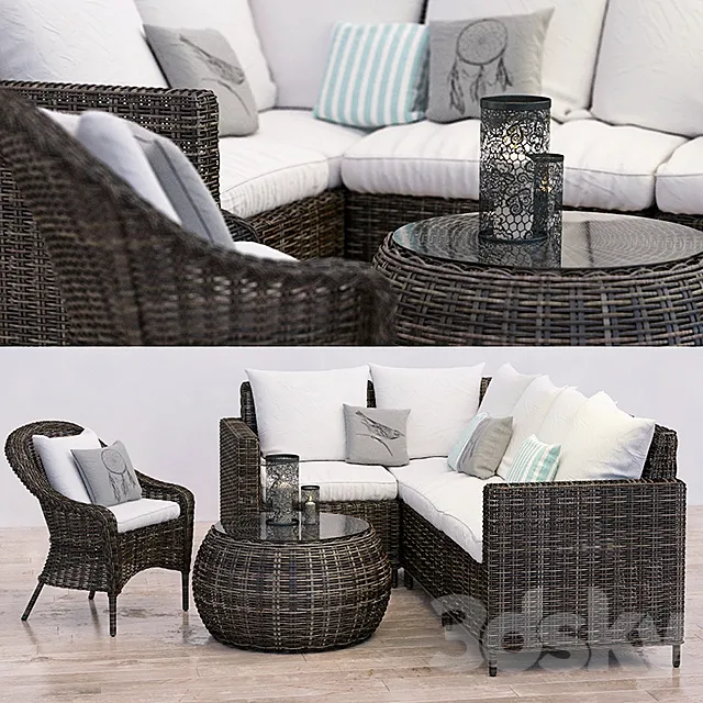 Pottery Barn Torrey wicker Sectional set 3DSMax File