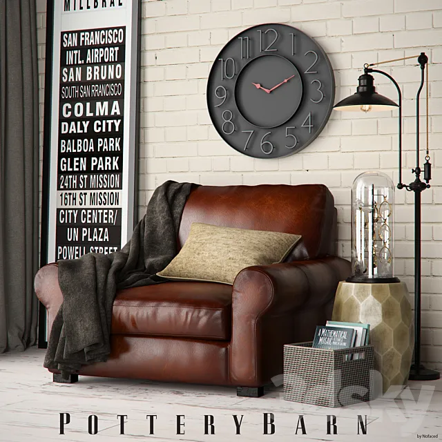 Pottery Barn Turner Roll armchair set 3DSMax File