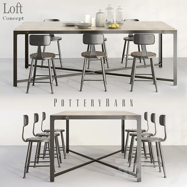 POTTERYBARN DINING TABLE AND LOFT MINI CHAIR 3DSMax File