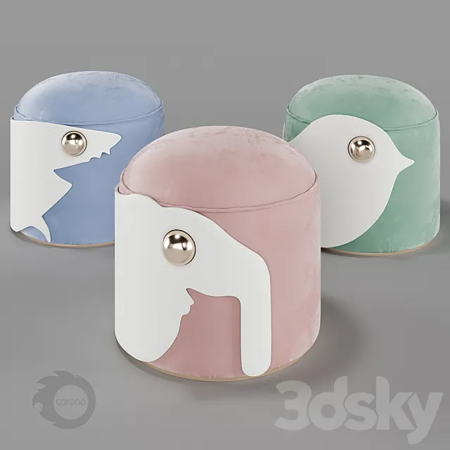 Poufs Circu Animal Stools collection 3ds Max