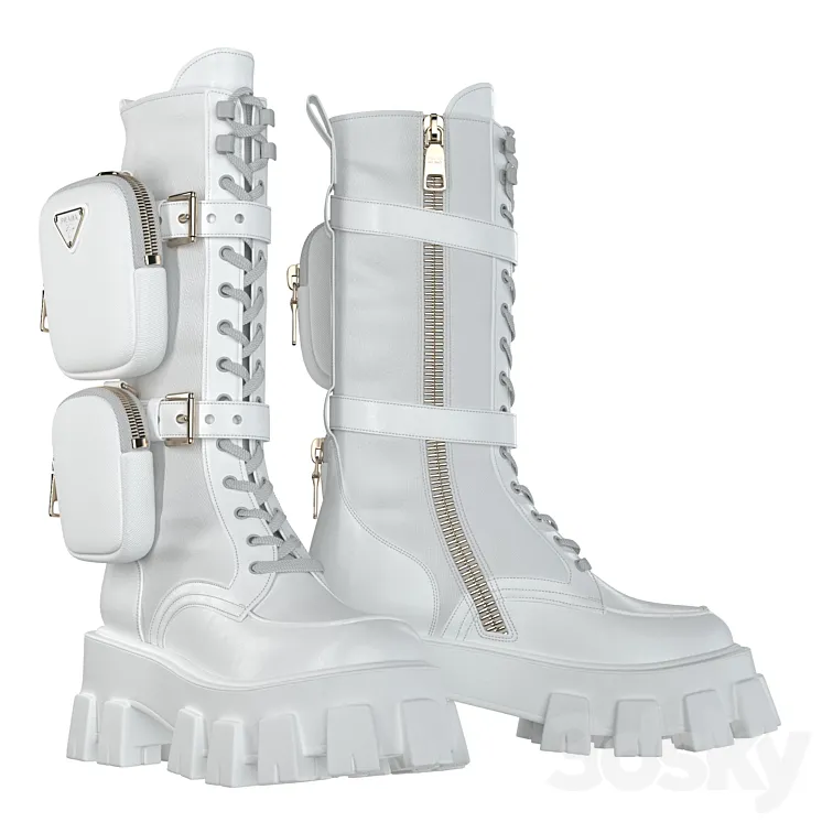 PRADA Brushed rois leather and nylon Monolith boots white 3DS Max