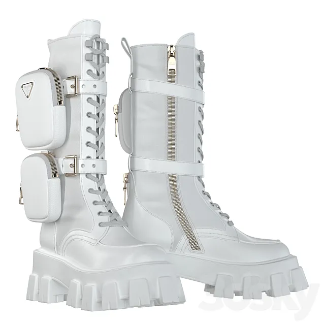 PRADA Brushed rois leather and nylon Monolith boots white 3DSMax File