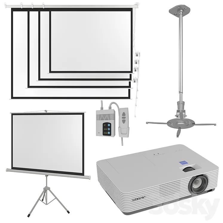 Projector Sony VPL DX221 with Screen Set 3DS Max Model