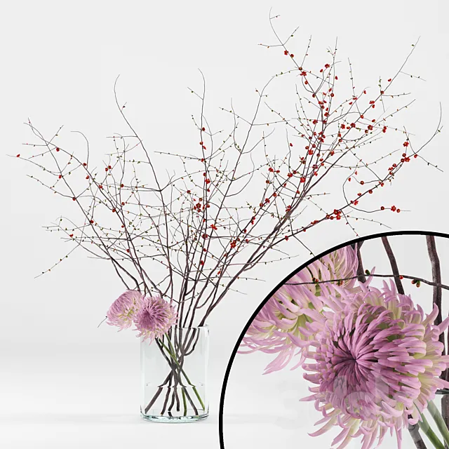 Prunus branches and chrysanthemums 3DSMax File