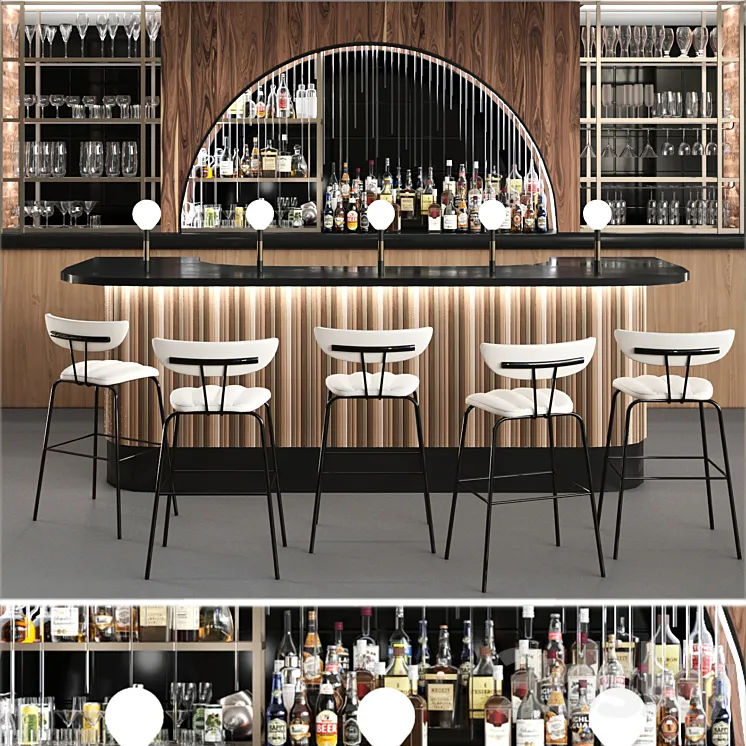 Pub in classic style with a collection of strong alcohol. Alcohol 3DS Max