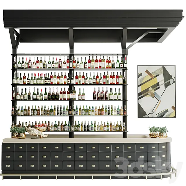 Pub with a shelf with strong alcohol. Wine 22 3DSMax File