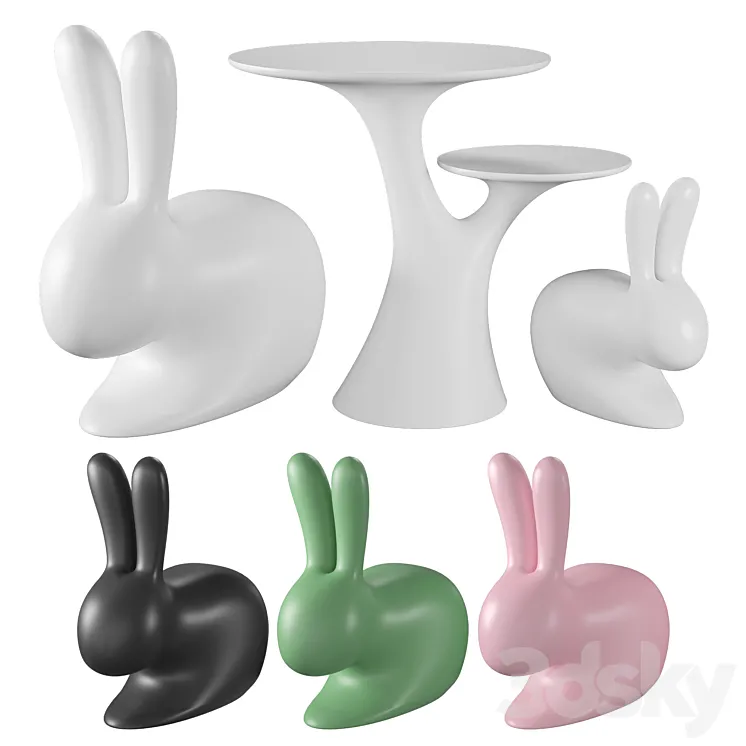 Qeeboo Rabbit Chair and Rabbit Tree 3DS Max Model