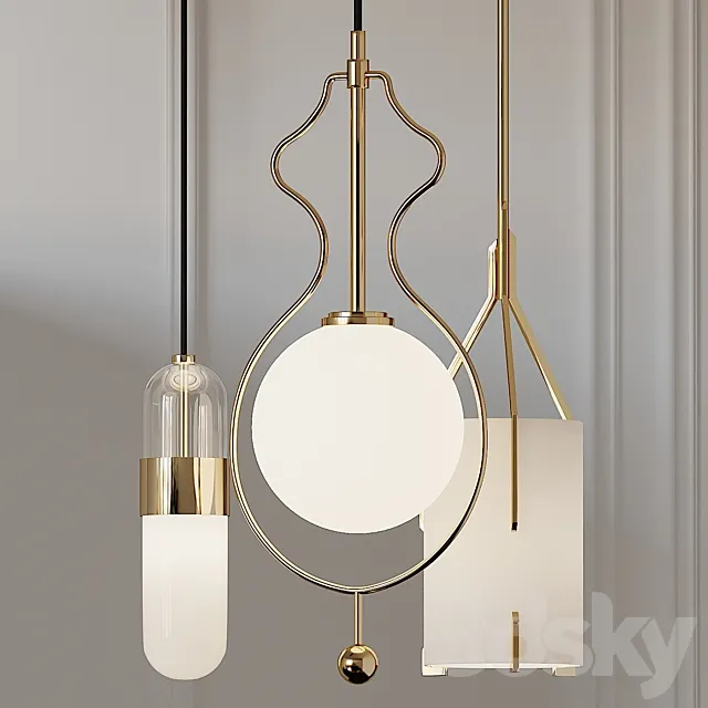 Quantum Wide Gold Mitzi Emilia and Mitzi Abigail Pendant Lights 3DS Max Model