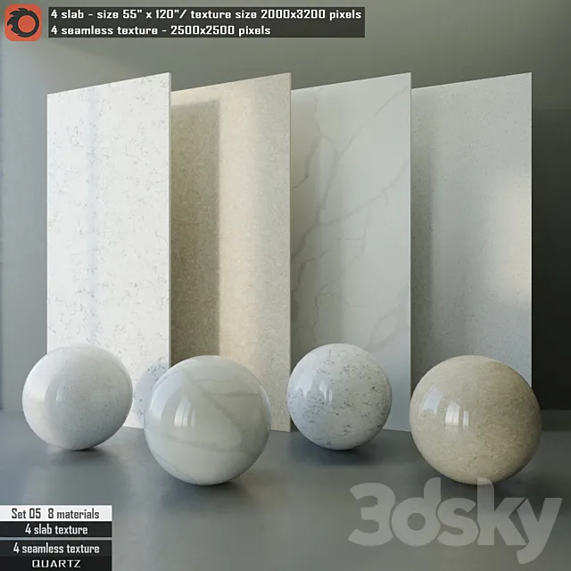 Quartz slab & Seamless texture Set 05 3ds Max