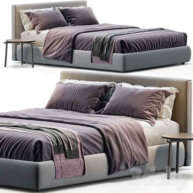Queen bed upholstered Bolzan Letti 3DS Max Model