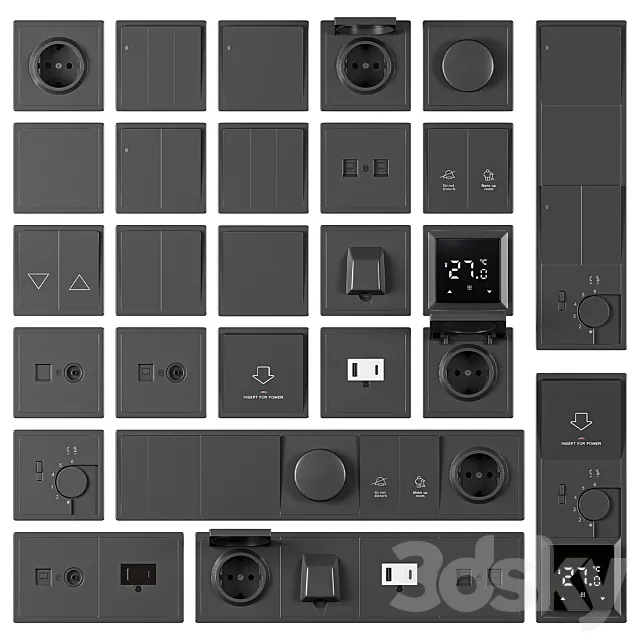 R98 black Sockets and Switches 3ds Max