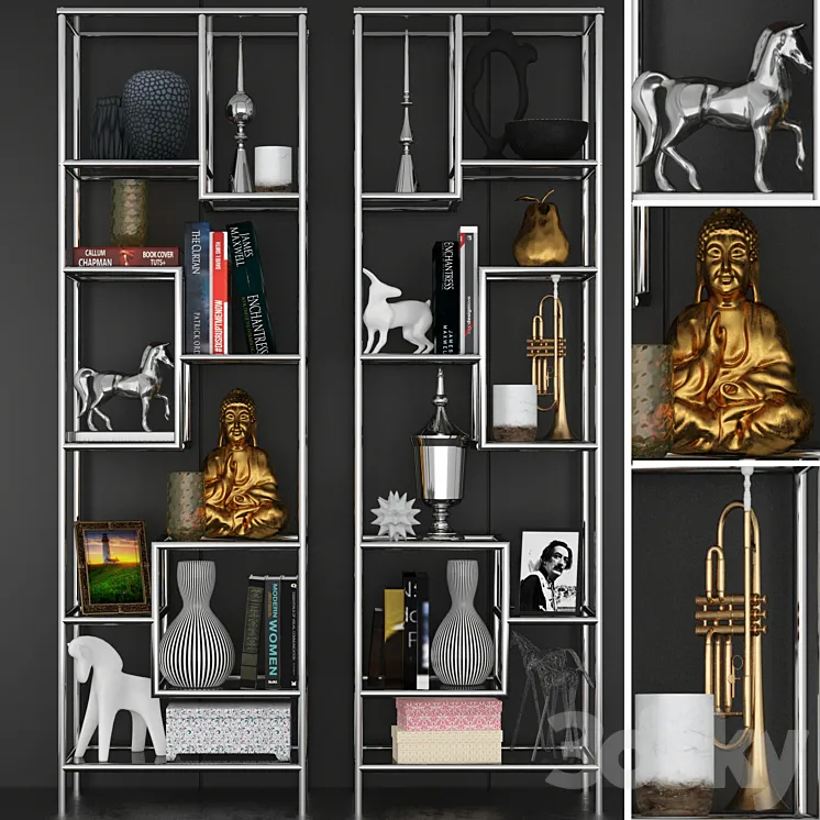 Rack in a modern style with decor and accessories for decorating 3DS Max
