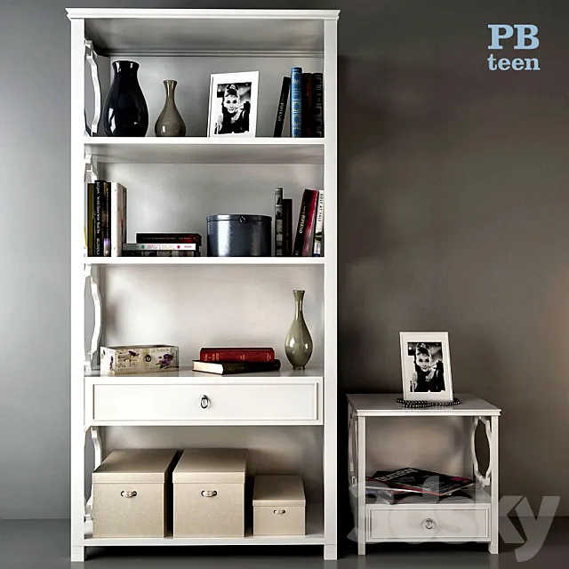 Rack PB Teen Elsie Bookcase and Cupboard PB Teen Elsie Bedside Table 3ds Max