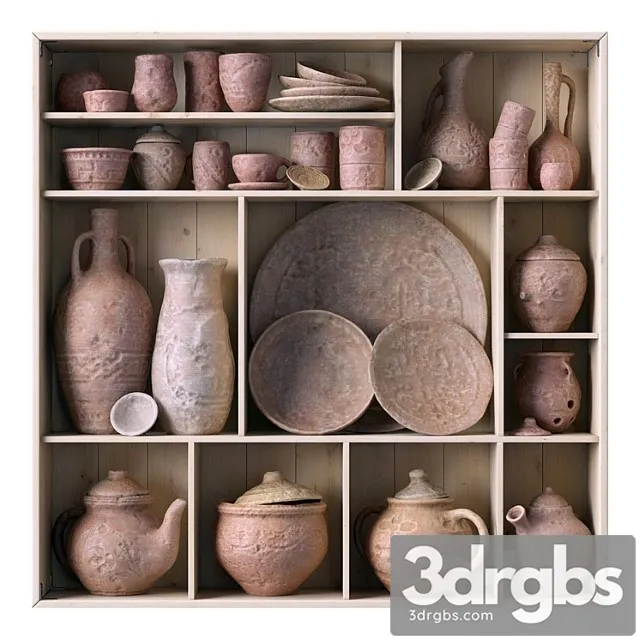 rack with clay dishes no.14