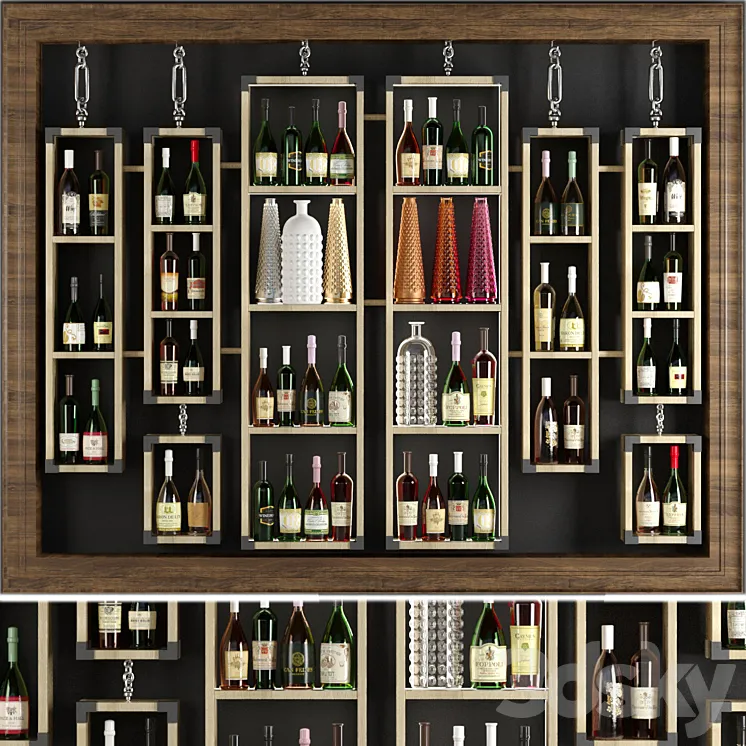 Rack with collection wine and vases 3DS Max