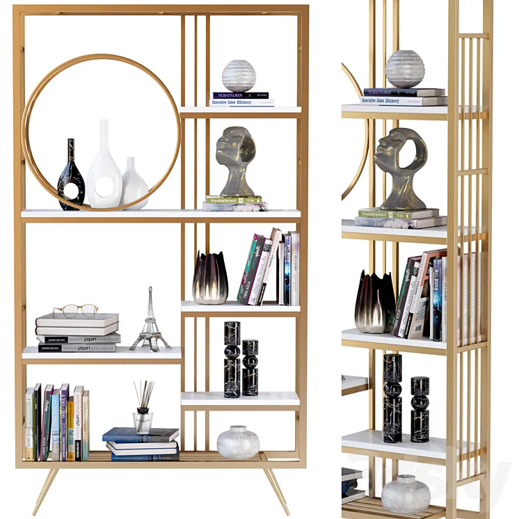 Rack with decor books and figurines 3DS Max