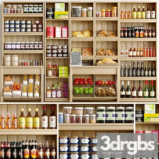 Rack with spices alcohol and pastries in the supermarket 3dsmax Download