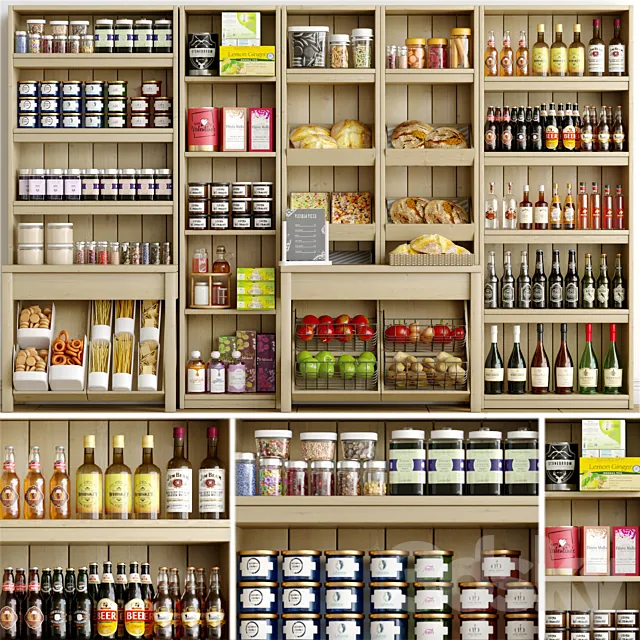 Rack with spices. alcohol and pastries in the supermarket 3DSMax File