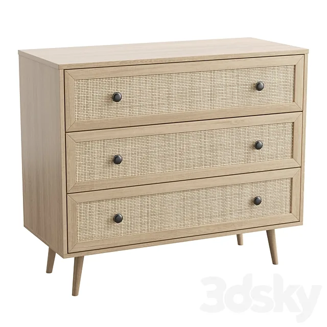 Rattan 3 Drawer Chest Light Wood PONCA 3ds Max