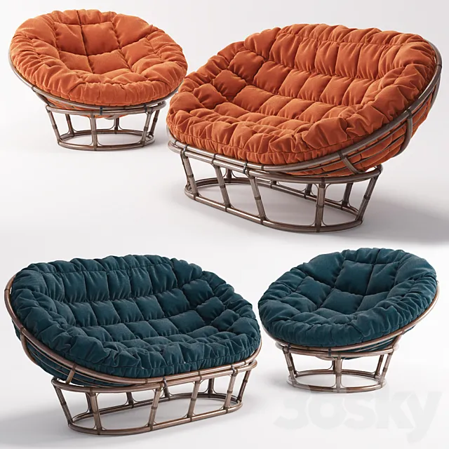 Rattan chair Papasan and Sofa Rattan Mamasan 3ds Max