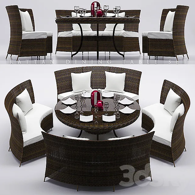 RATTAN DINING TABLE SET 2 3DS Max Model