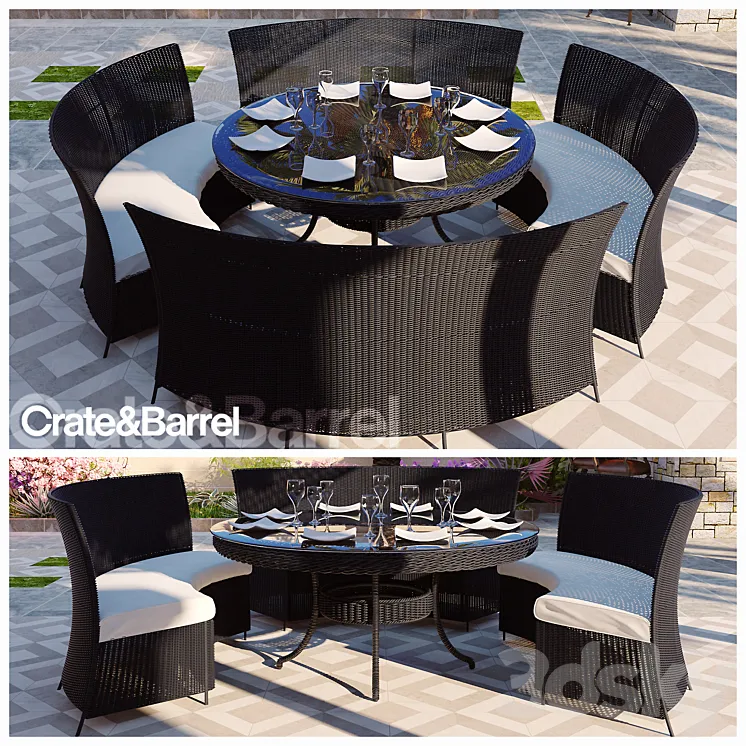 RATTAN DINING TABLE SET 3DS Max