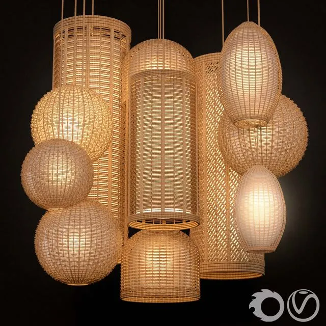 Rattan lighting set 3dsMax Model