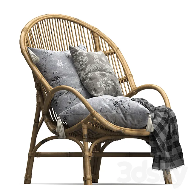 Rattan Midcentury Style Armchair 3DS Max Model