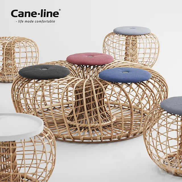 Rattan Nest – Table Bench Pouf & Footstool 3DS Max Model