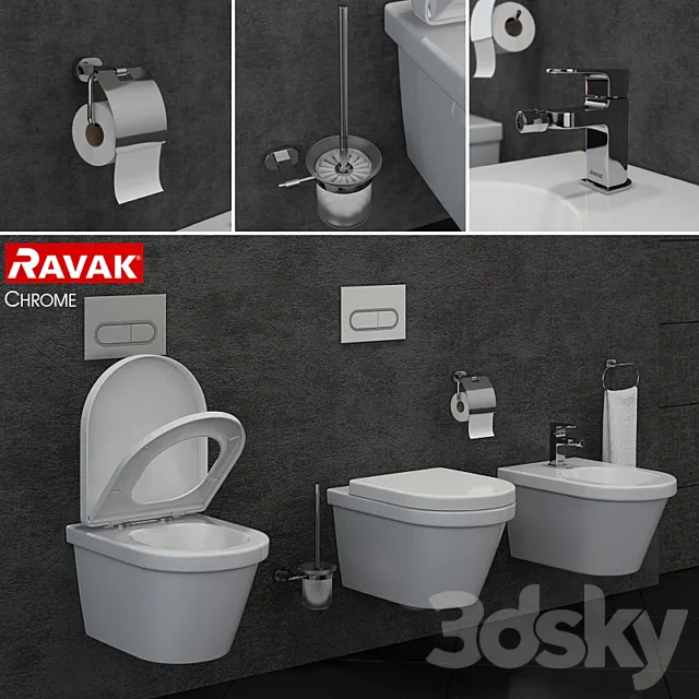 RAVAK Chrome toilet and bidet 3ds Max