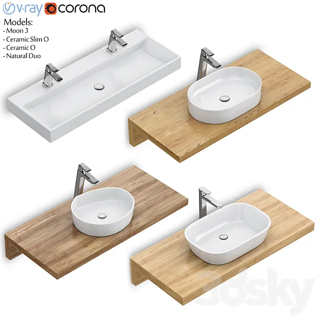 RAVAK set 61 washbasin set (Moon 3 Ceramic Slim O Ceramic O Natural Duo) 3DS Max Model