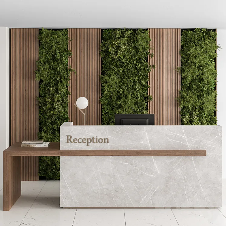 Reception Desk and Wall Decor with vertical Garden – Office Set 238 3DS Max