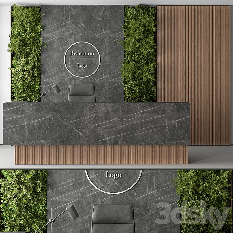 Reception Desk and Wall Decor with vertical Garden – Office Set 307 3DS Max Model